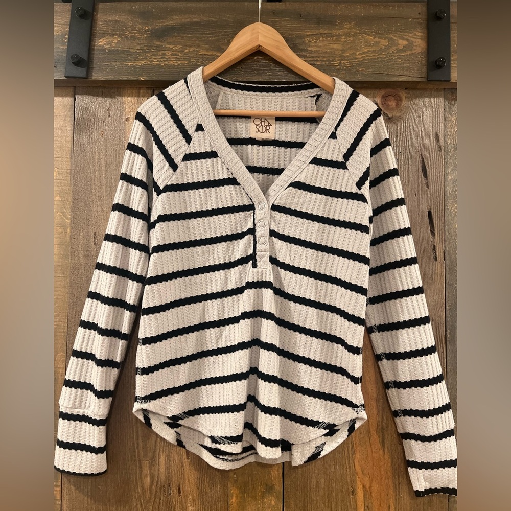 Chaser Waffle Knit Thermal Stripe Top Small